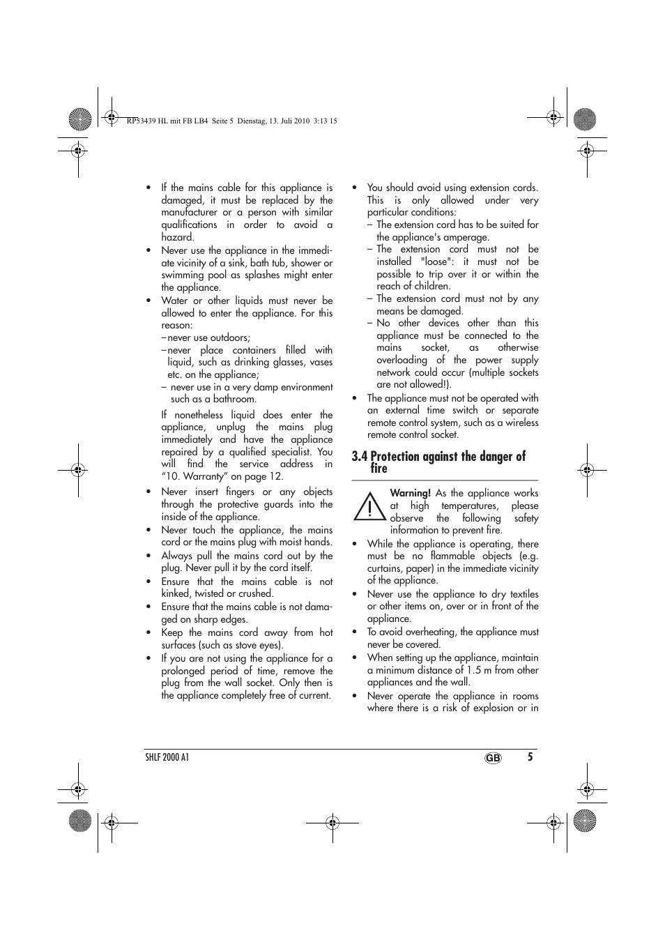 4 protection against the danger of ﬁre | Silvercrest SHLF 2000 A1 User Manual | Page 7 / 78