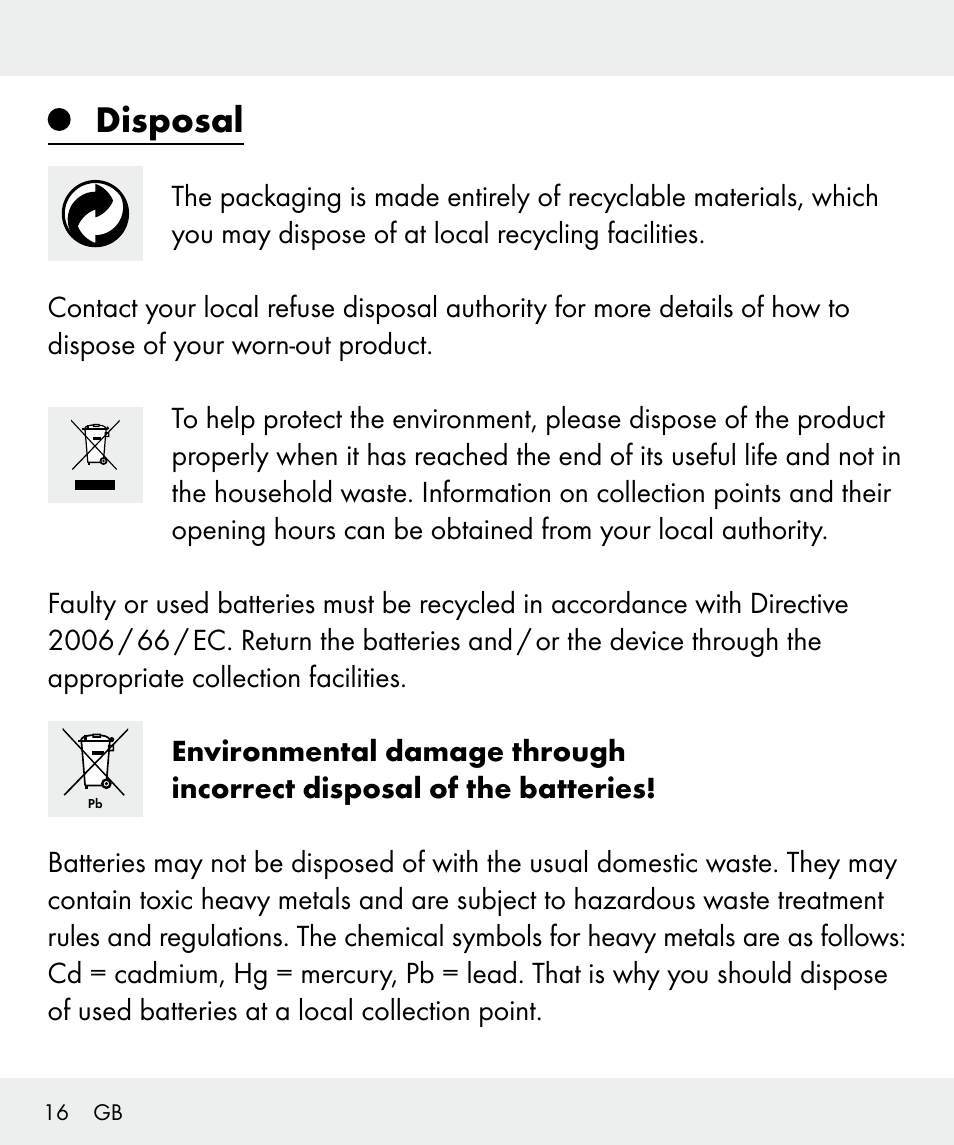 Disposal | Silvercrest Z31635 User Manual | Page 16 / 96