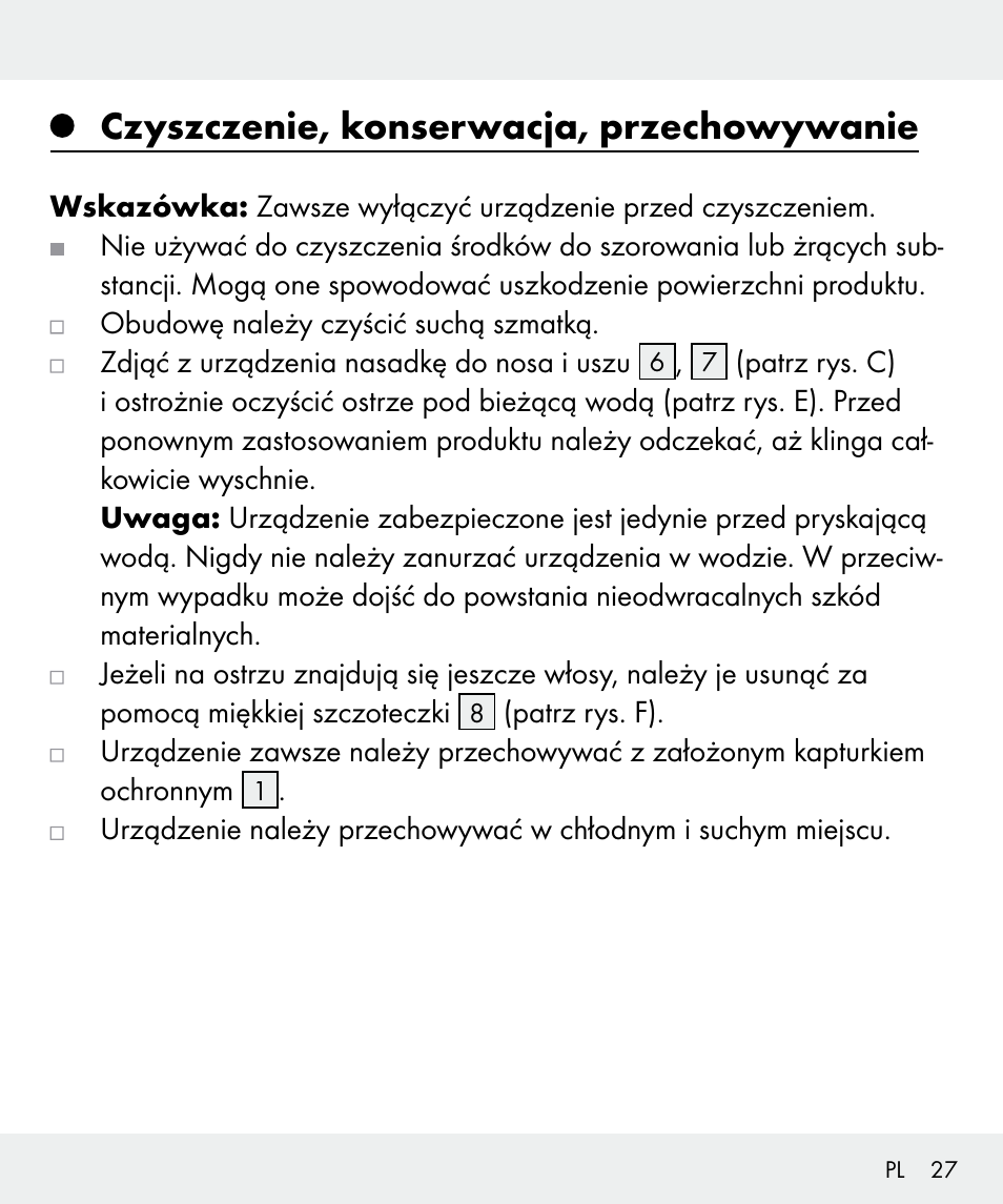 Czyszczenie, konserwacja, przechowywanie | Silvercrest Z31635 User Manual | Page 27 / 96