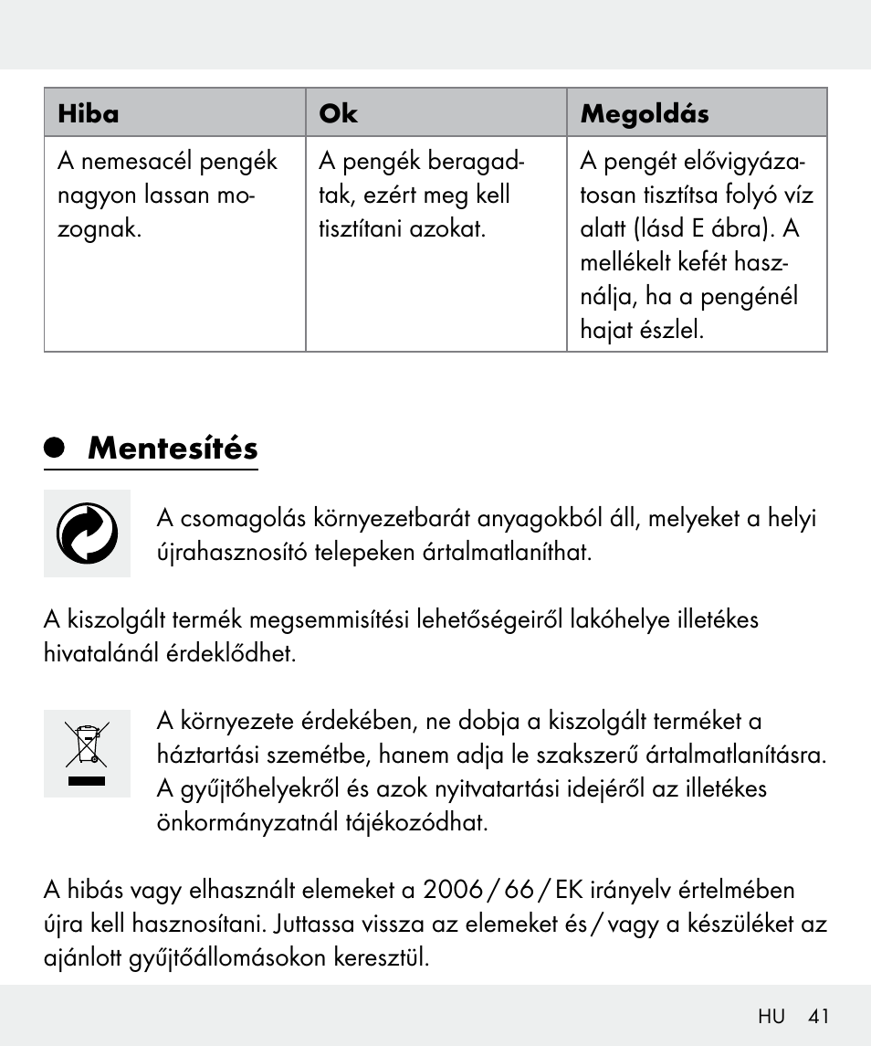 Mentesítés | Silvercrest Z31635 User Manual | Page 41 / 96