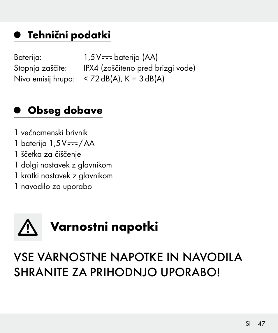 Tehnični podatki, Obseg dobave | Silvercrest Z31635 User Manual | Page 47 / 96