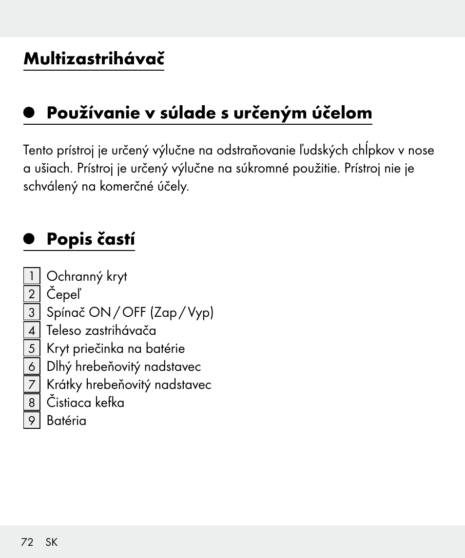 Popis častí | Silvercrest Z31635 User Manual | Page 72 / 96