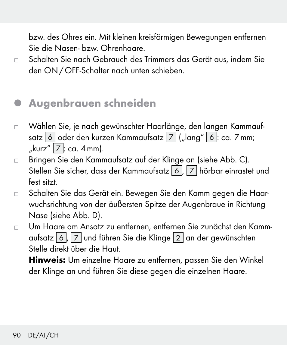 Augenbrauen schneiden | Silvercrest Z31635 User Manual | Page 90 / 96