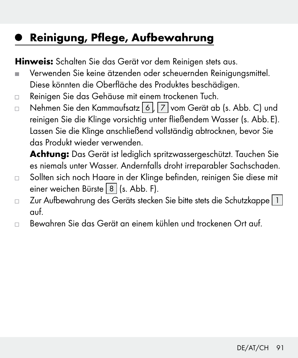 Reinigung, pflege, aufbewahrung | Silvercrest Z31635 User Manual | Page 91 / 96