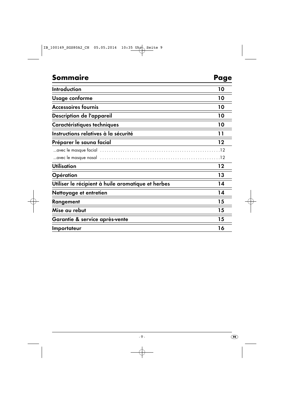 Sommaire page | Silvercrest SGS 80 A2 User Manual | Page 12 / 36