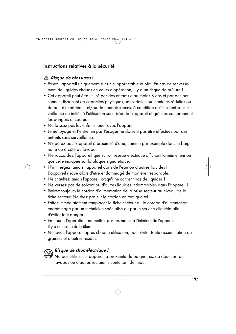 Instructions relatives à la sécurité | Silvercrest SGS 80 A2 User Manual | Page 14 / 36