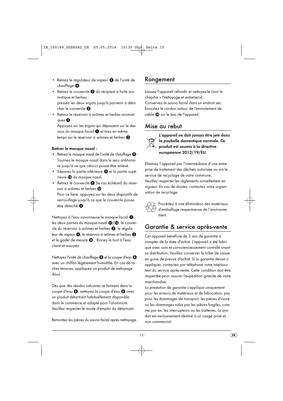 Rangement, Mise au rebut, Garantie & service après-vente | Silvercrest SGS 80 A2 User Manual | Page 18 / 36