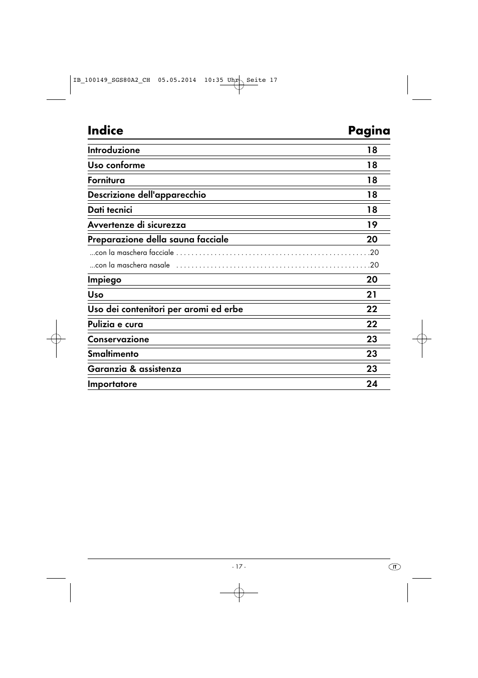 Indice pagina | Silvercrest SGS 80 A2 User Manual | Page 20 / 36