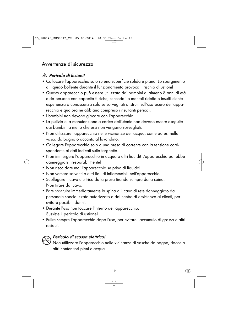 Avvertenze di sicurezza | Silvercrest SGS 80 A2 User Manual | Page 22 / 36