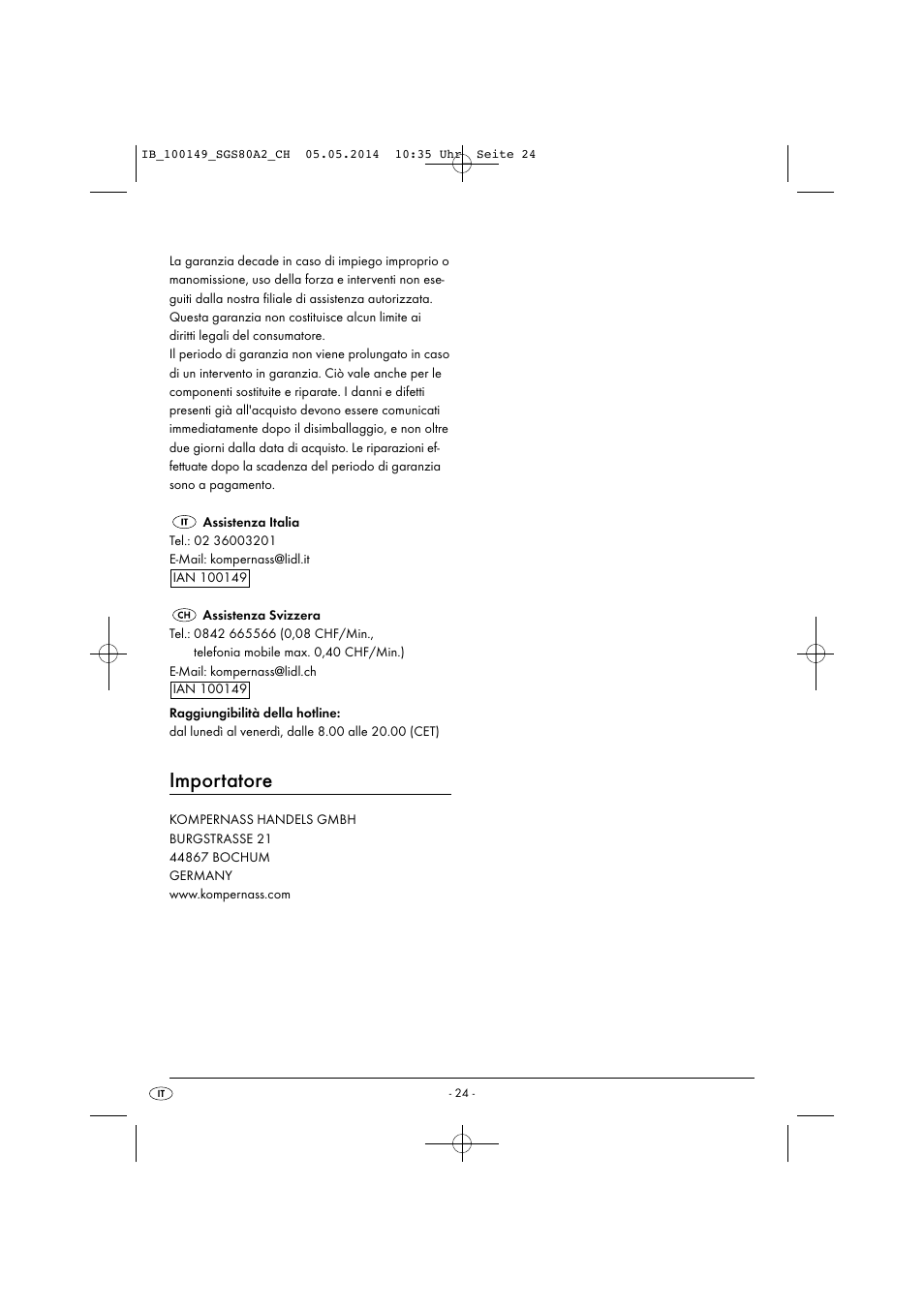 Importatore | Silvercrest SGS 80 A2 User Manual | Page 27 / 36