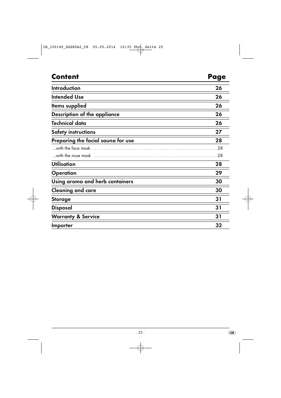 Content page | Silvercrest SGS 80 A2 User Manual | Page 28 / 36