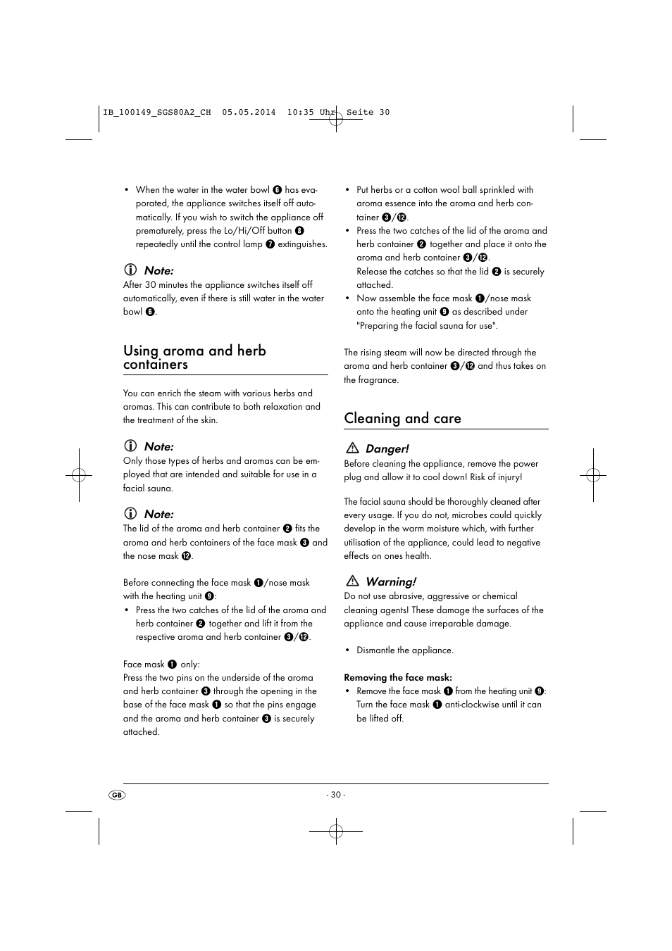 Using aroma and herb containers, Cleaning and care | Silvercrest SGS 80 A2 User Manual | Page 33 / 36