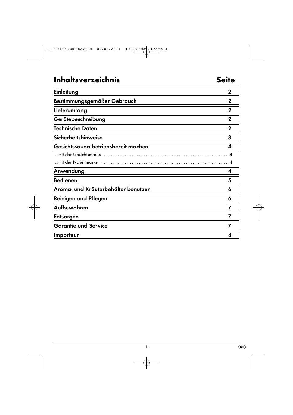 Inhaltsverzeichnis seite | Silvercrest SGS 80 A2 User Manual | Page 4 / 36