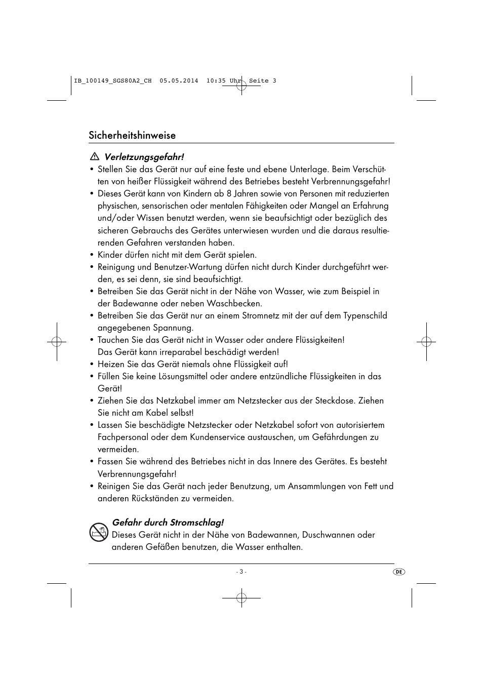 Sicherheitshinweise | Silvercrest SGS 80 A2 User Manual | Page 6 / 36