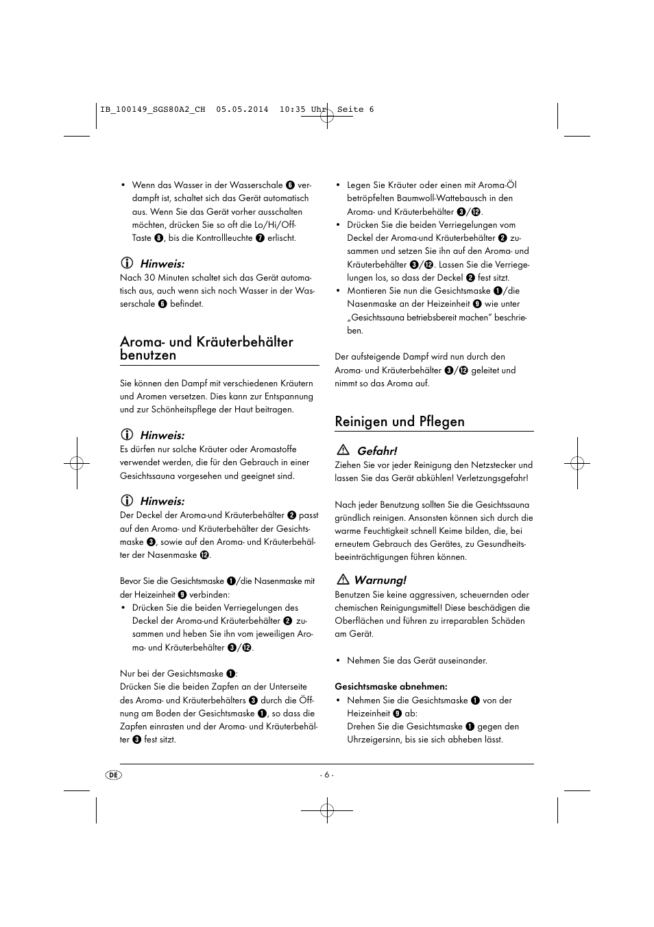 Aroma- und kräuterbehälter benutzen, Reinigen und pflegen | Silvercrest SGS 80 A2 User Manual | Page 9 / 36