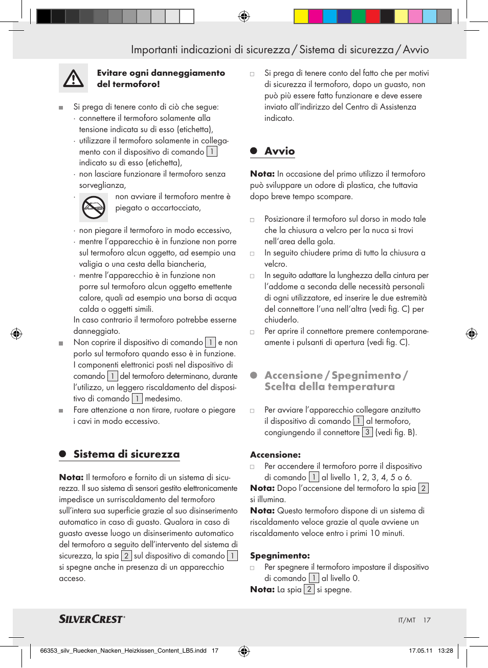 Sistema di sicurezza, Avvio | Silvercrest Back & Neck Heat Pad User Manual | Page 13 / 40