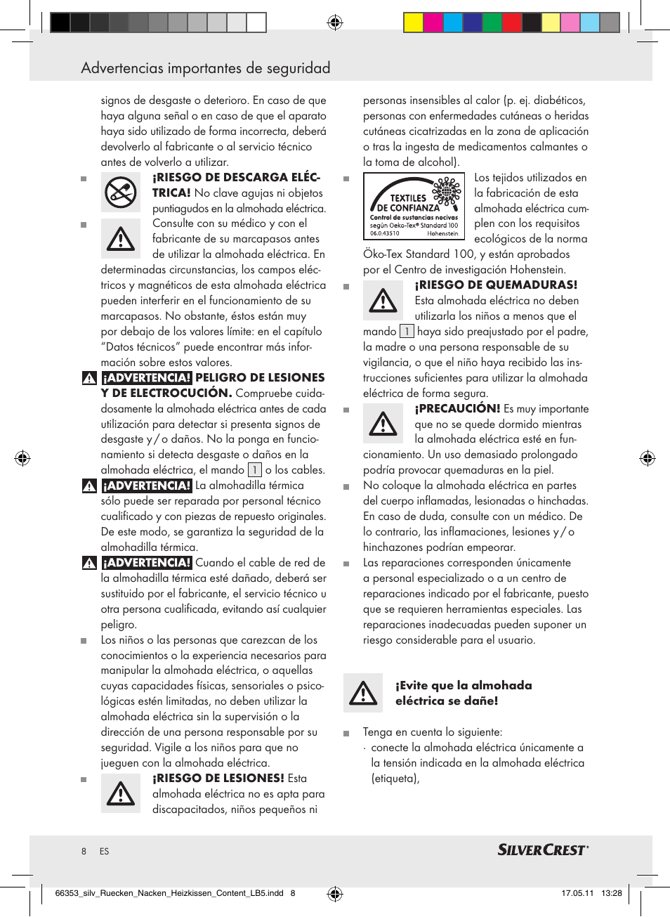 Advertencias importantes de seguridad | Silvercrest Back & Neck Heat Pad User Manual | Page 4 / 40