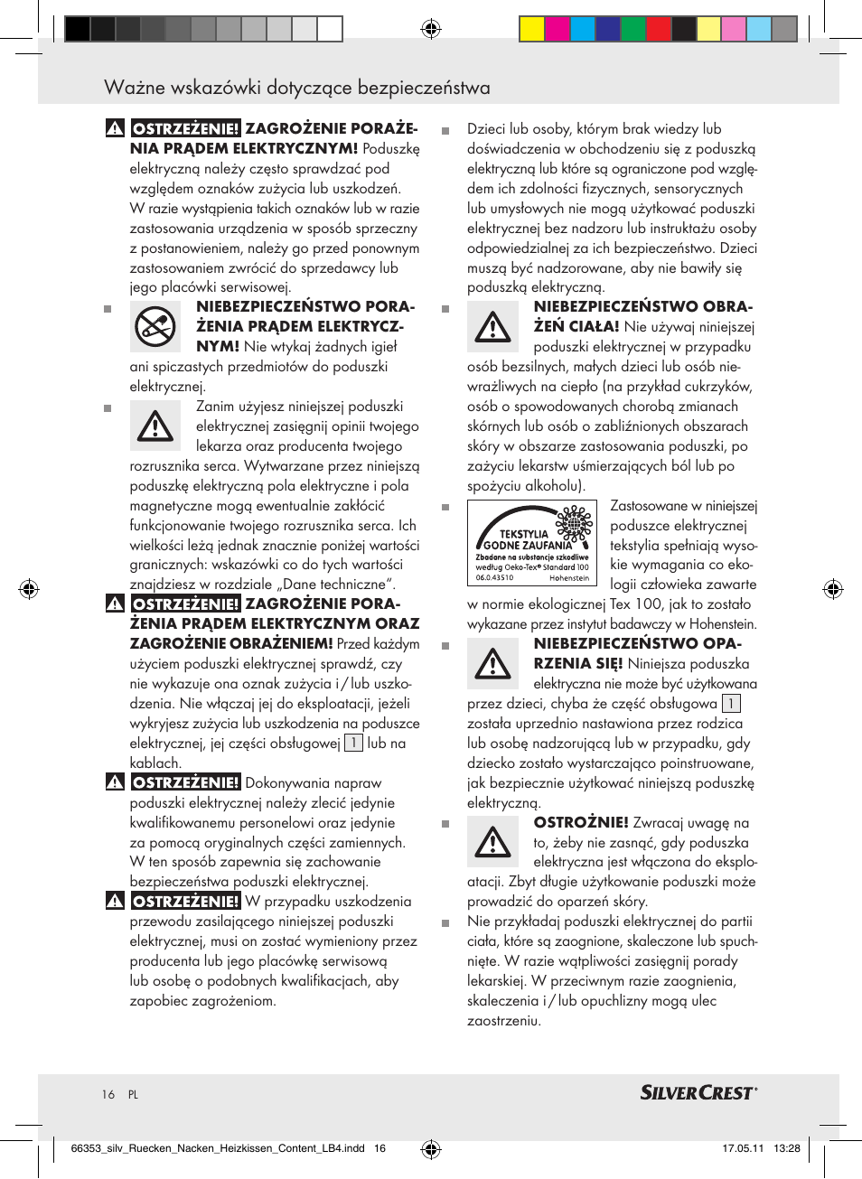 Ważne wskazówki dotyczące bezpieczeństwa | Silvercrest Back & Neck Heat Pad User Manual | Page 12 / 56