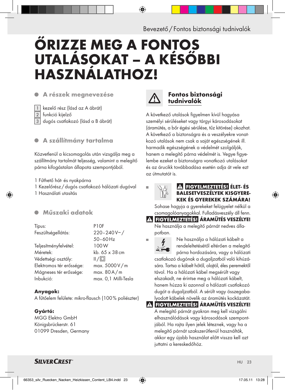 Bevezető / fontos biztonsági tudnivalók | Silvercrest Back & Neck Heat Pad User Manual | Page 19 / 56