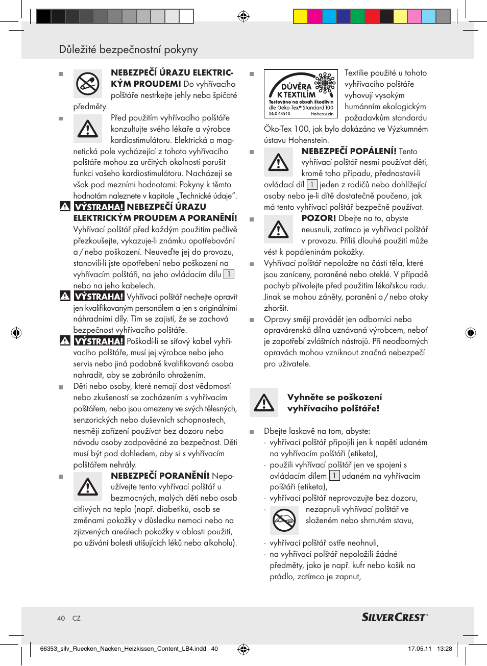 Důležité bezpečnostní pokyny | Silvercrest Back & Neck Heat Pad User Manual | Page 36 / 56