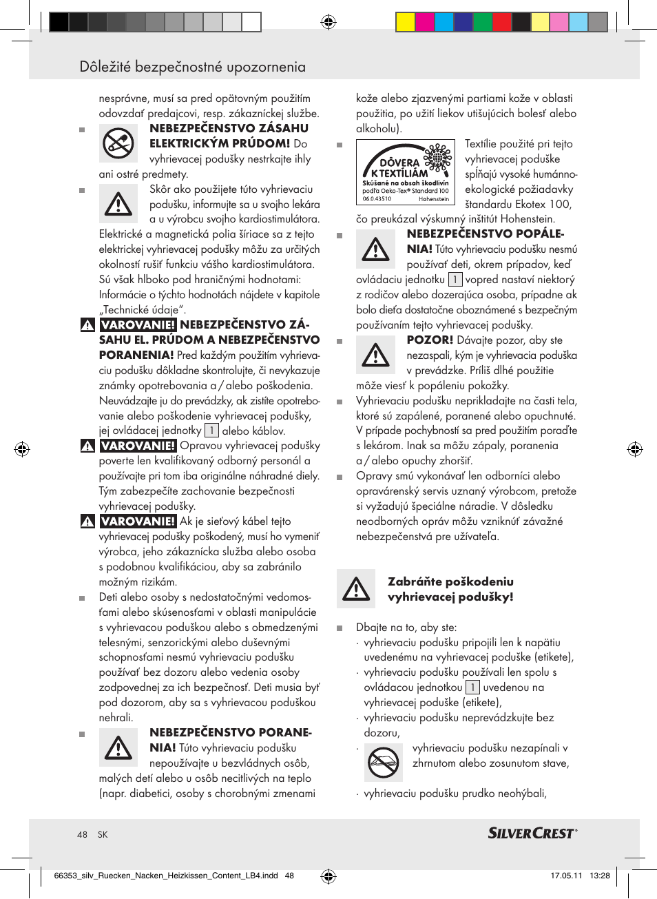 Dôležité bezpečnostné upozornenia | Silvercrest Back & Neck Heat Pad User Manual | Page 44 / 56