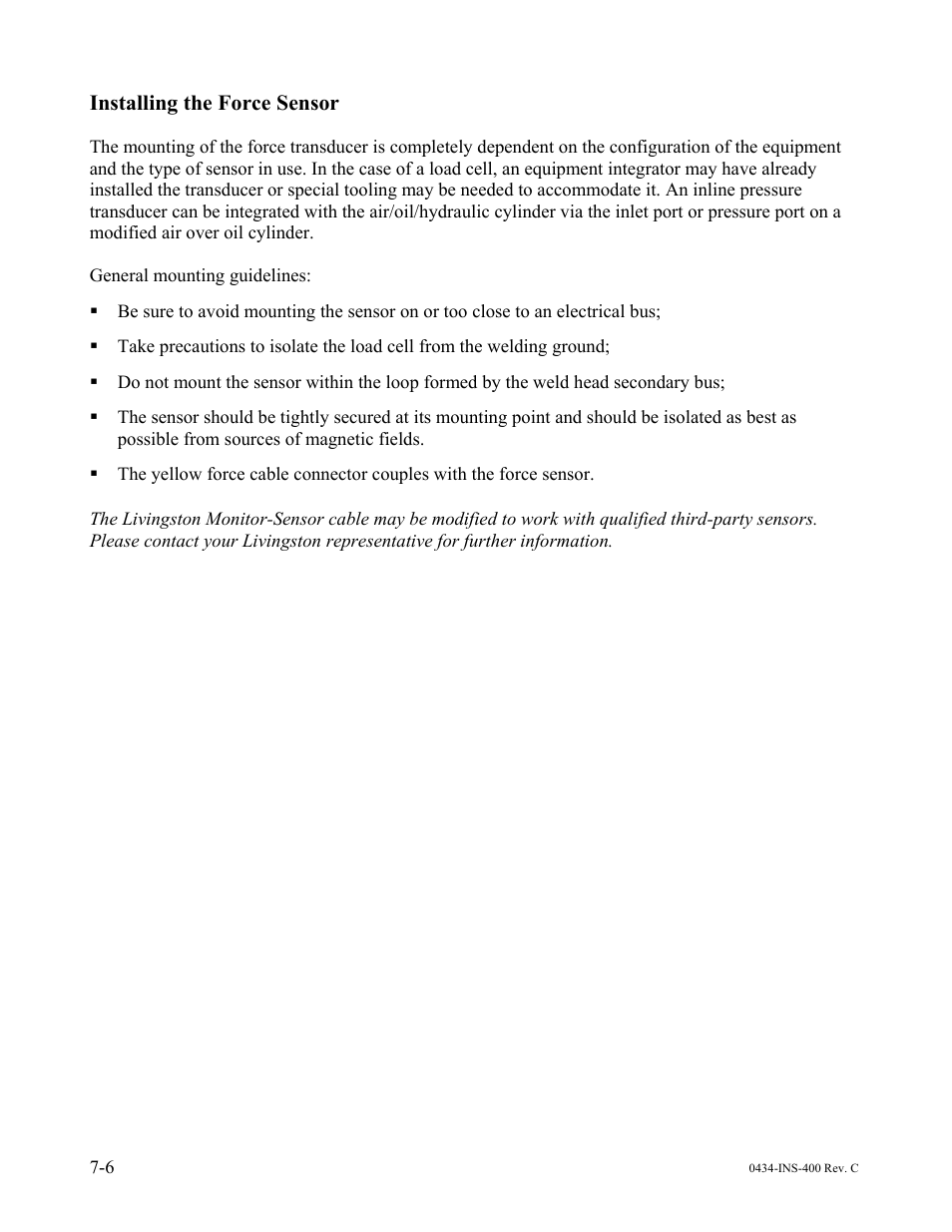 Installing the force sensor | Dr. Livingstone, I Presume WELDWISE 2400 User Manual | Page 100 / 195