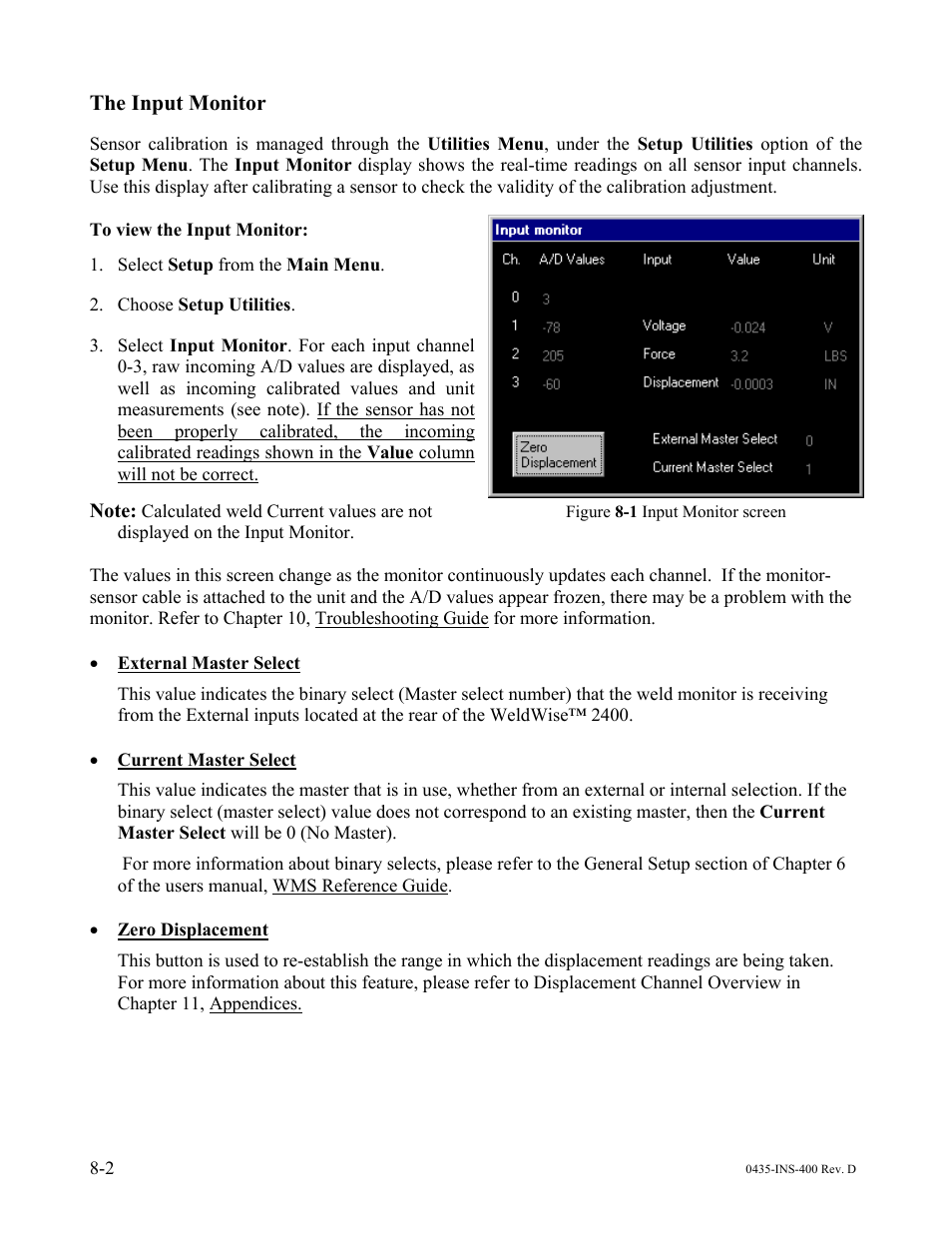The input monitor | Dr. Livingstone, I Presume WELDWISE 2400 User Manual | Page 106 / 195