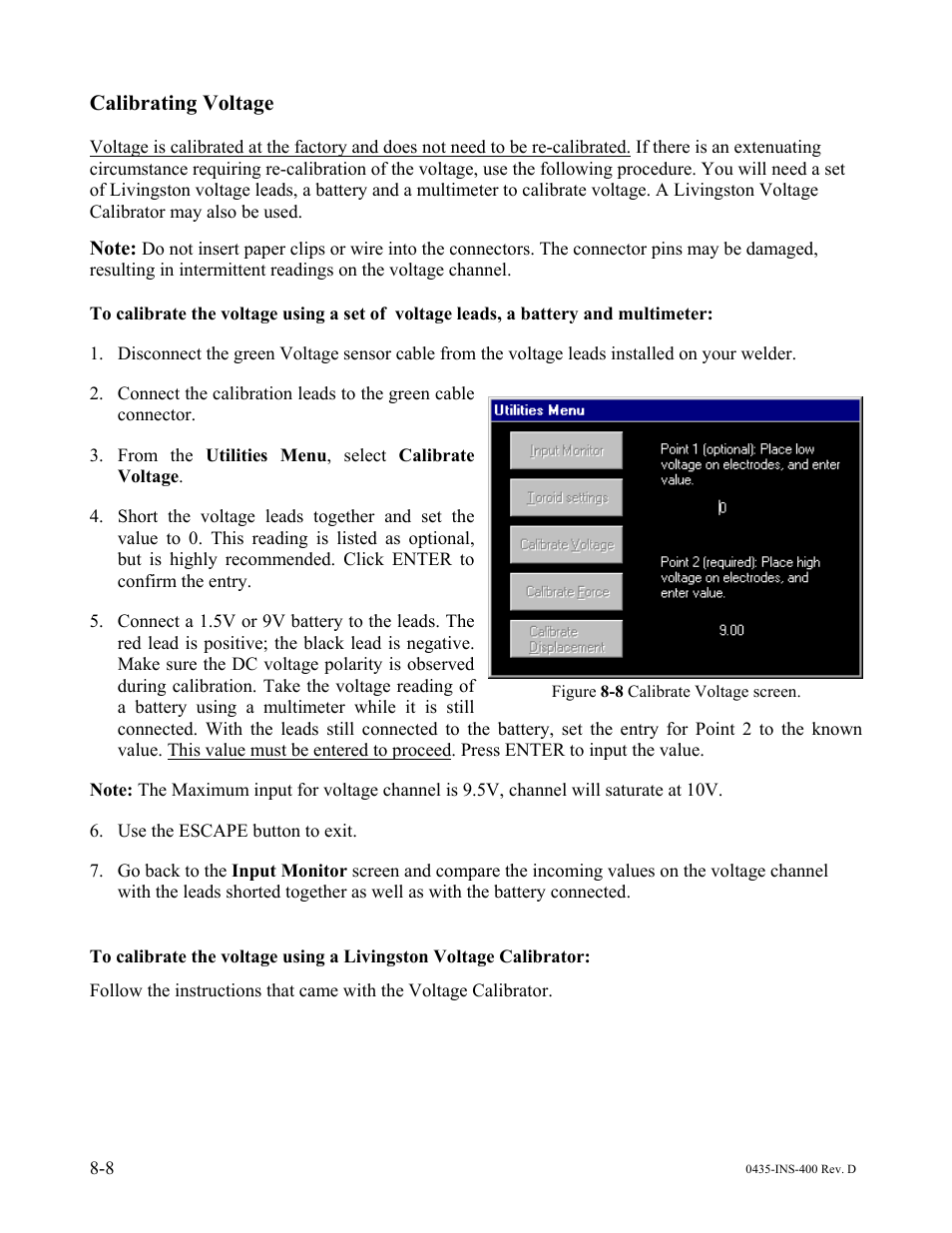 Calibrating voltage | Dr. Livingstone, I Presume WELDWISE 2400 User Manual | Page 112 / 195