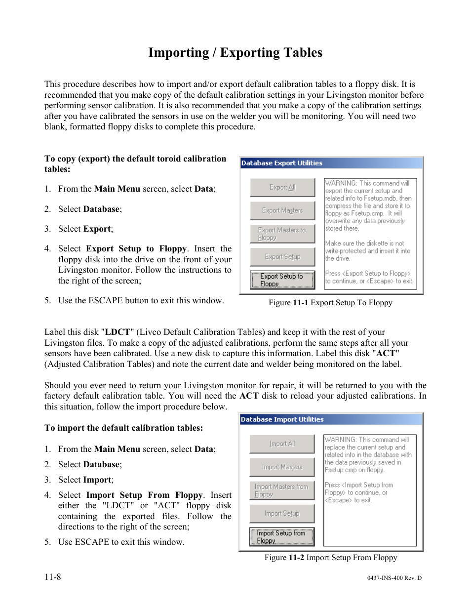 Importing / exporting tables | Dr. Livingstone, I Presume WELDWISE 2400 User Manual | Page 154 / 195