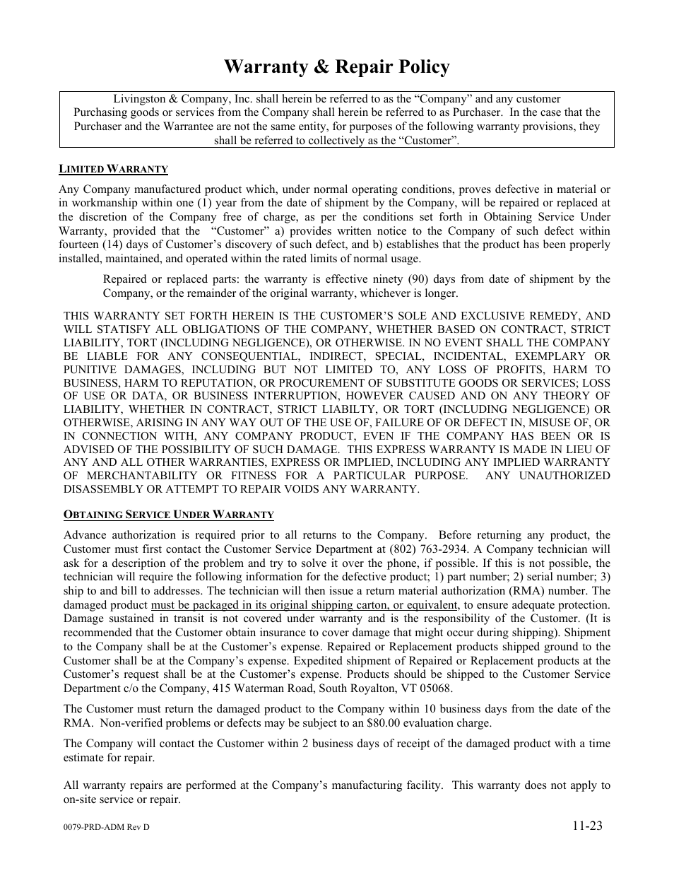 Warranty & repair policy | Dr. Livingstone, I Presume WELDWISE 2400 User Manual | Page 169 / 195