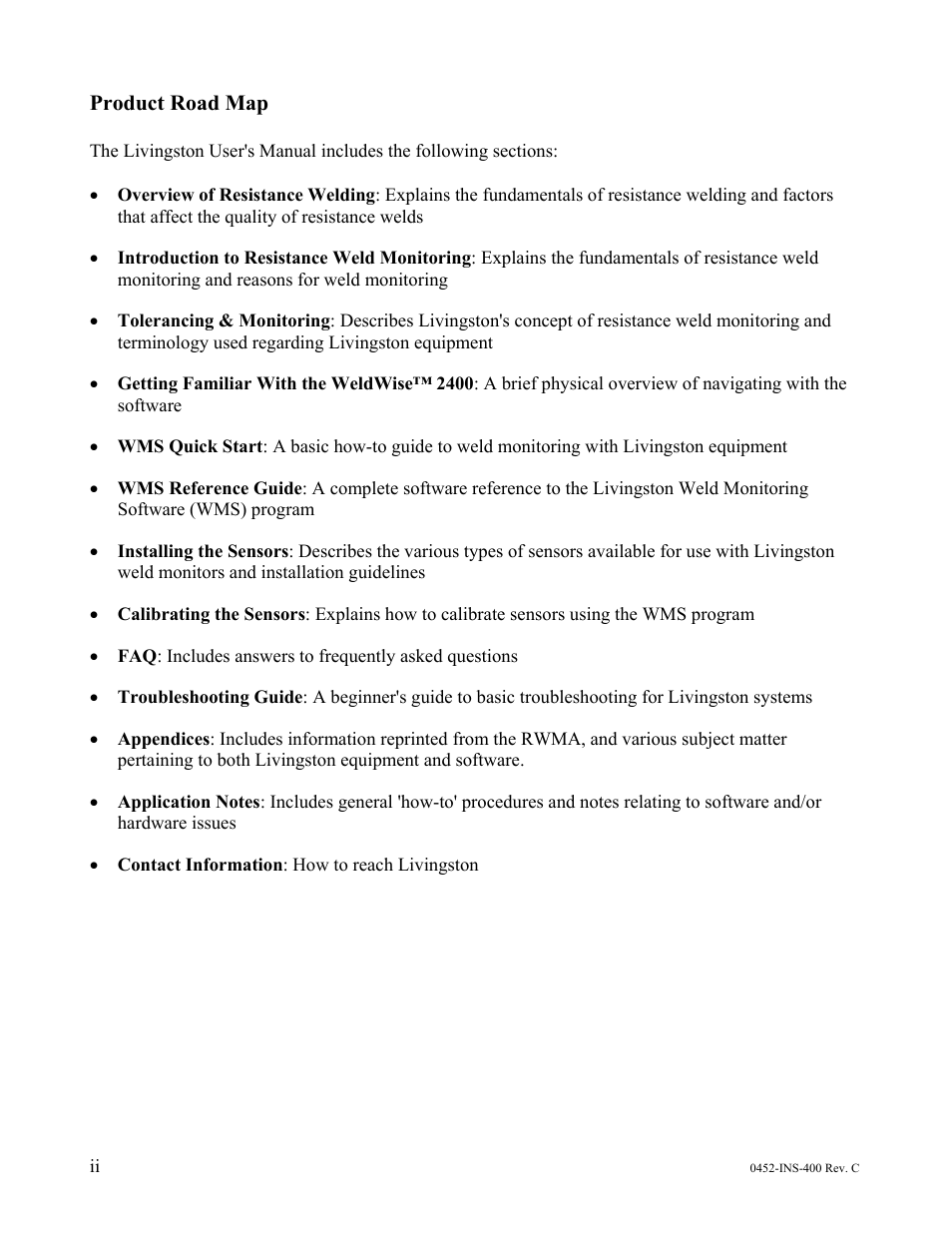 Product road map | Dr. Livingstone, I Presume WELDWISE 2400 User Manual | Page 4 / 195