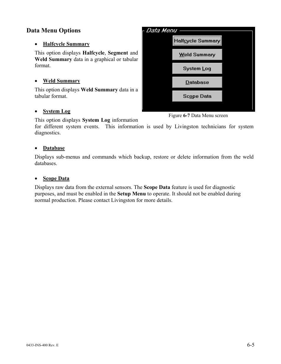 Data menu options | Dr. Livingstone, I Presume WELDWISE 2400 User Manual | Page 51 / 195