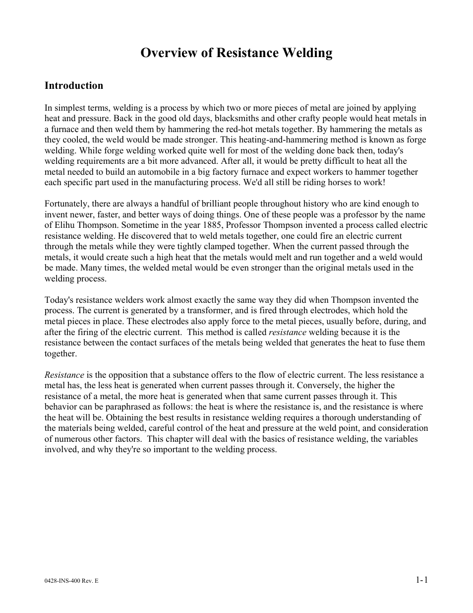 Overview of resistance welding | Dr. Livingstone, I Presume WELDWISE 2400 User Manual | Page 9 / 195