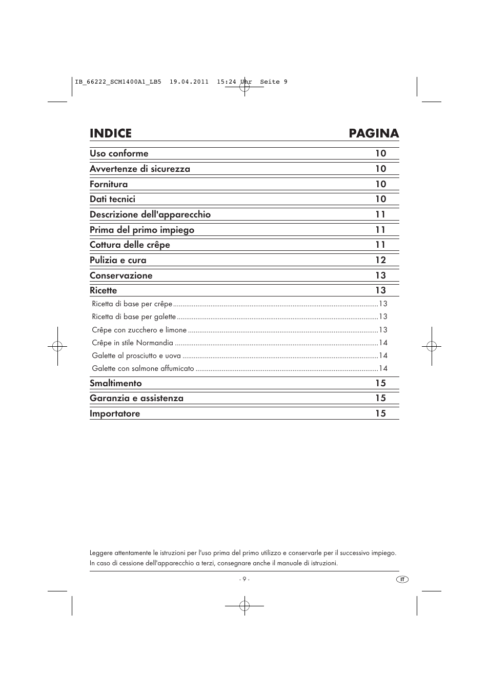 Indice pagina | Silvercrest SCM 1400 A1 User Manual | Page 11 / 41