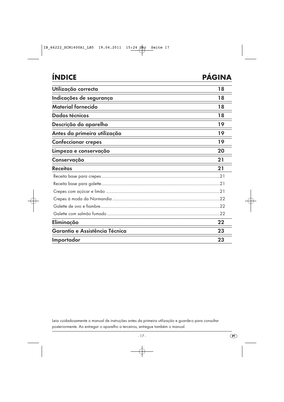 Índice página | Silvercrest SCM 1400 A1 User Manual | Page 19 / 41