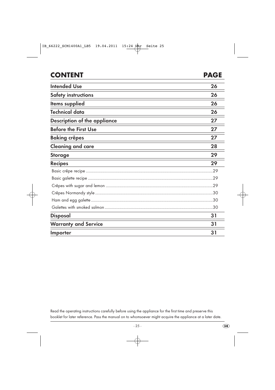 Content page | Silvercrest SCM 1400 A1 User Manual | Page 27 / 41