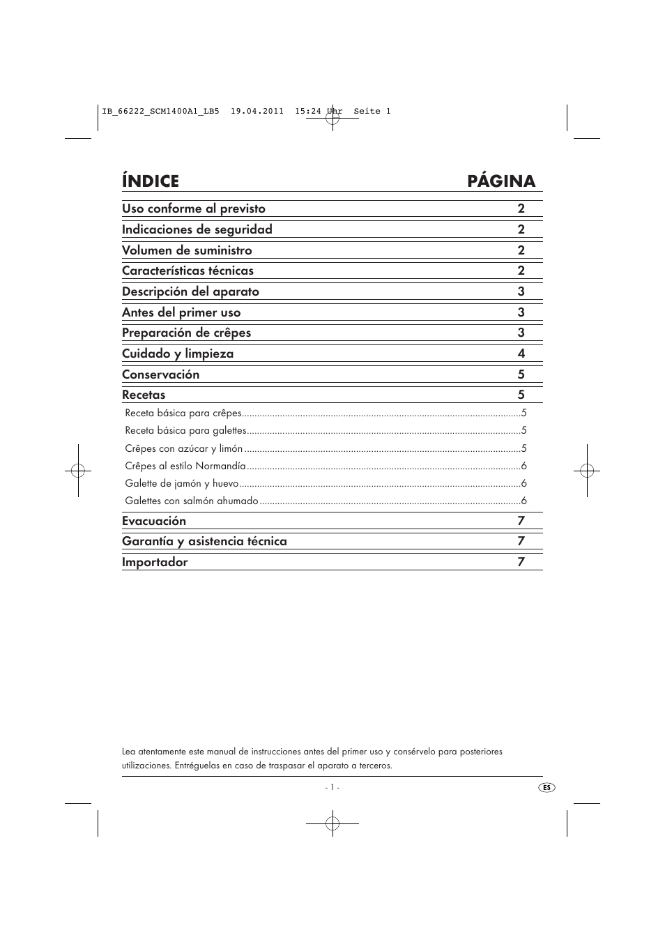 Índice página | Silvercrest SCM 1400 A1 User Manual | Page 3 / 41