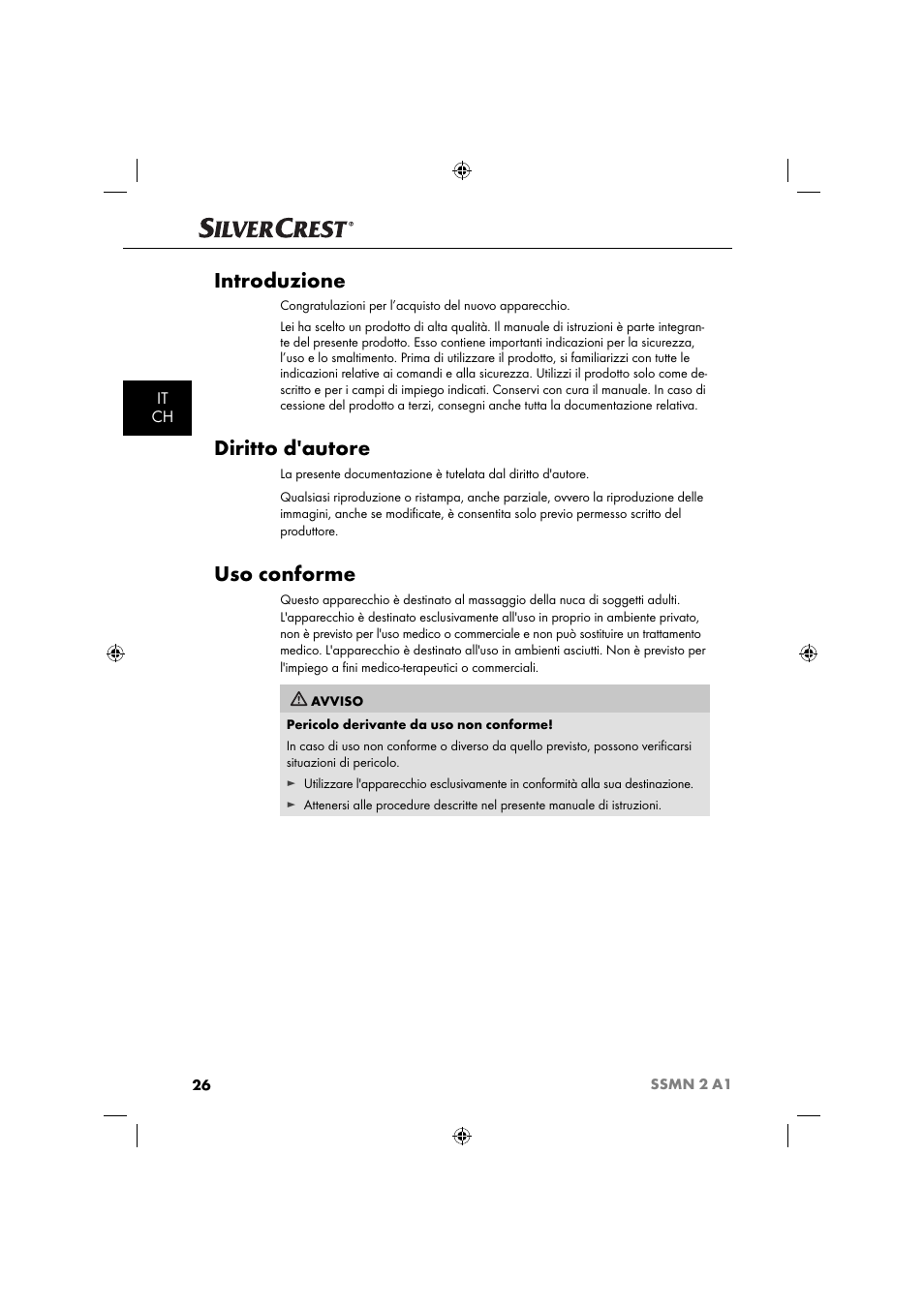 Introduzione, Diritto d'autore, Uso conforme | It ch | Silvercrest SSMN 2 A1 User Manual | Page 29 / 50