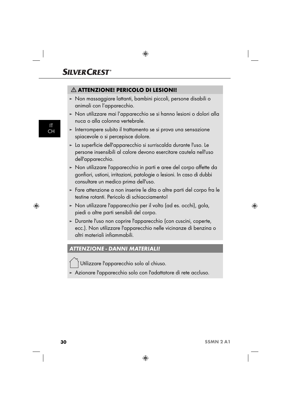 Attenzione! pericolo di lesioni, Utilizzare l'apparecchio solo al chiuso | Silvercrest SSMN 2 A1 User Manual | Page 33 / 50