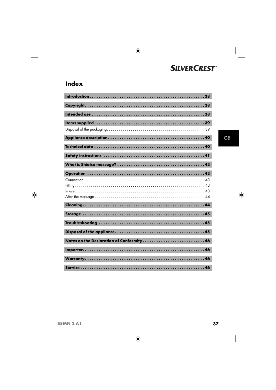 Index | Silvercrest SSMN 2 A1 User Manual | Page 40 / 50