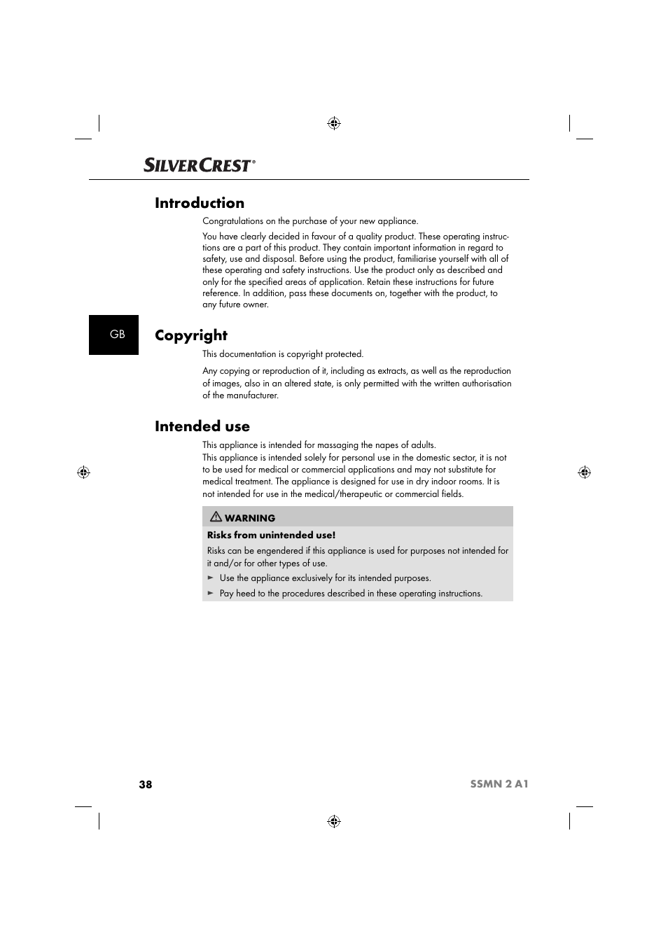 Introduction, Copyright, Intended use | Silvercrest SSMN 2 A1 User Manual | Page 41 / 50