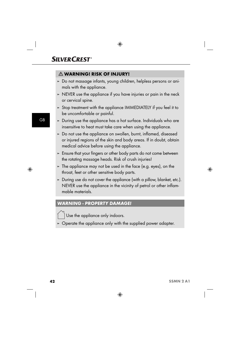 Warning! risk of injury, Use the appliance only indoors | Silvercrest SSMN 2 A1 User Manual | Page 45 / 50