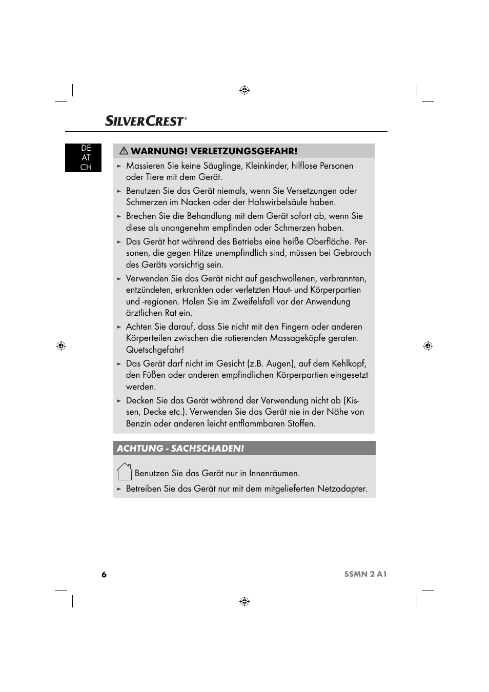 Warnung! verletzungsgefahr, Benutzen sie das gerät nur in innenräumen | Silvercrest SSMN 2 A1 User Manual | Page 9 / 50
