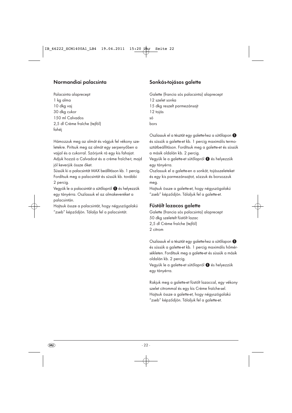 Normandiai palacsinta, Sonkás-tojásos galette, Füstölt lazacos galette | Silvercrest SCM 1400 A1 User Manual | Page 24 / 58