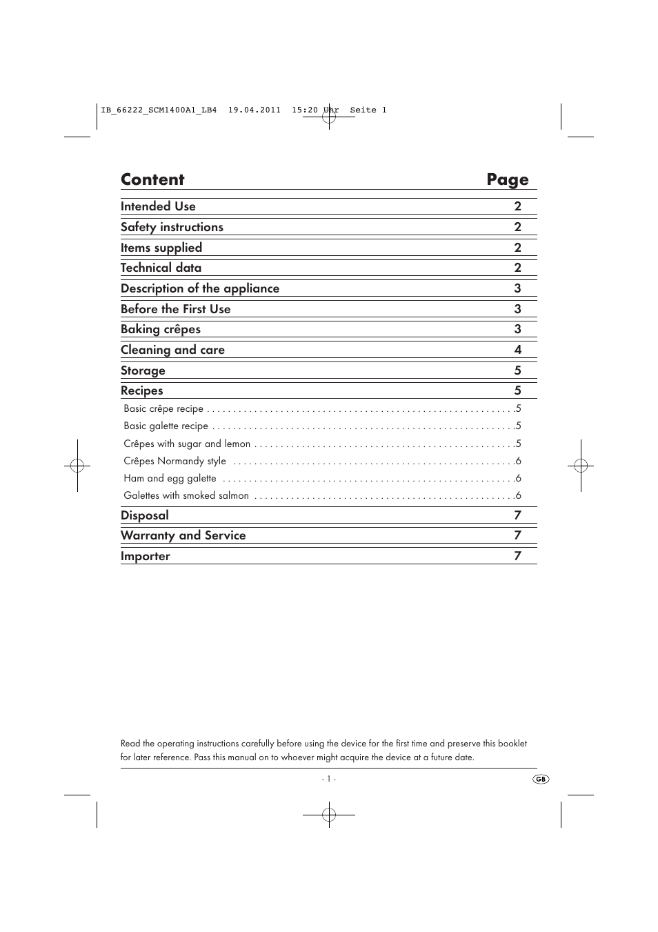 Content page | Silvercrest SCM 1400 A1 User Manual | Page 3 / 58