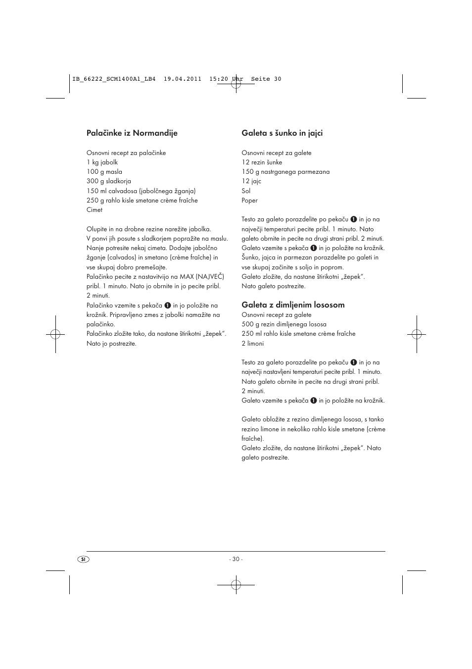 Palačinke iz normandije, Galeta s šunko in jajci, Galeta z dimljenim lososom | Silvercrest SCM 1400 A1 User Manual | Page 32 / 58