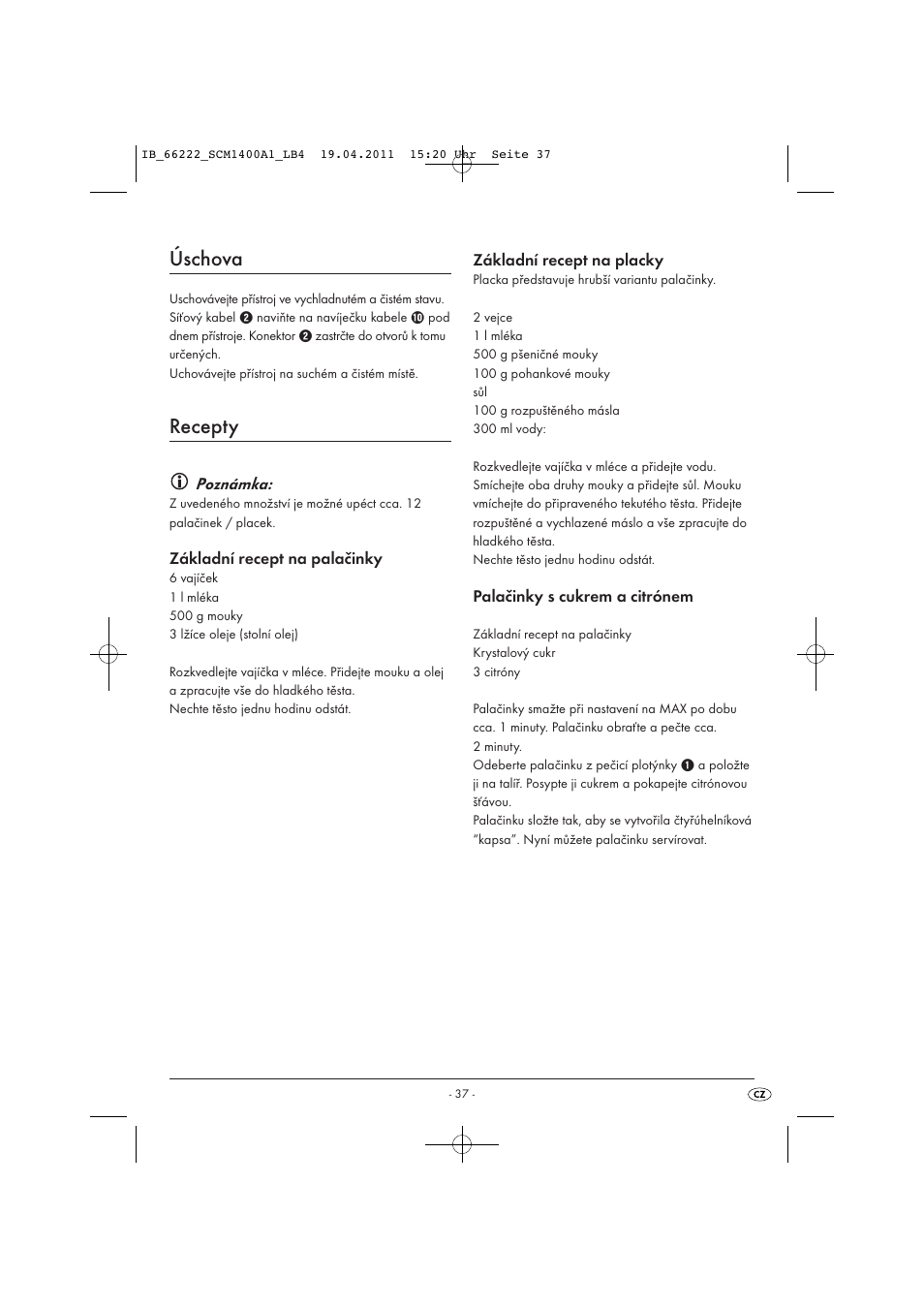 Úschova, Recepty | Silvercrest SCM 1400 A1 User Manual | Page 39 / 58