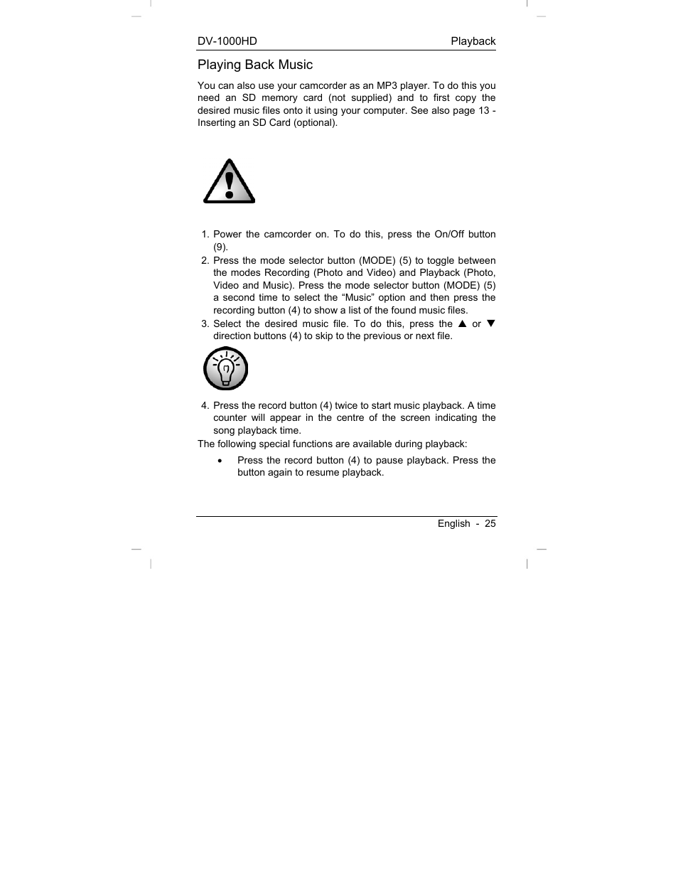 Playing back music | Silvercrest DV-1000HD User Manual | Page 27 / 44