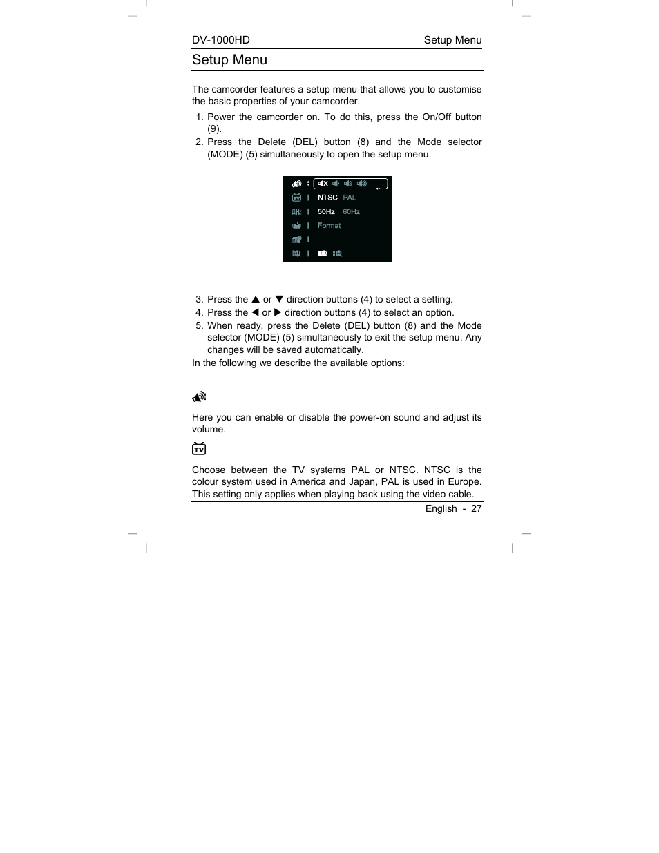 Setup menu | Silvercrest DV-1000HD User Manual | Page 29 / 44