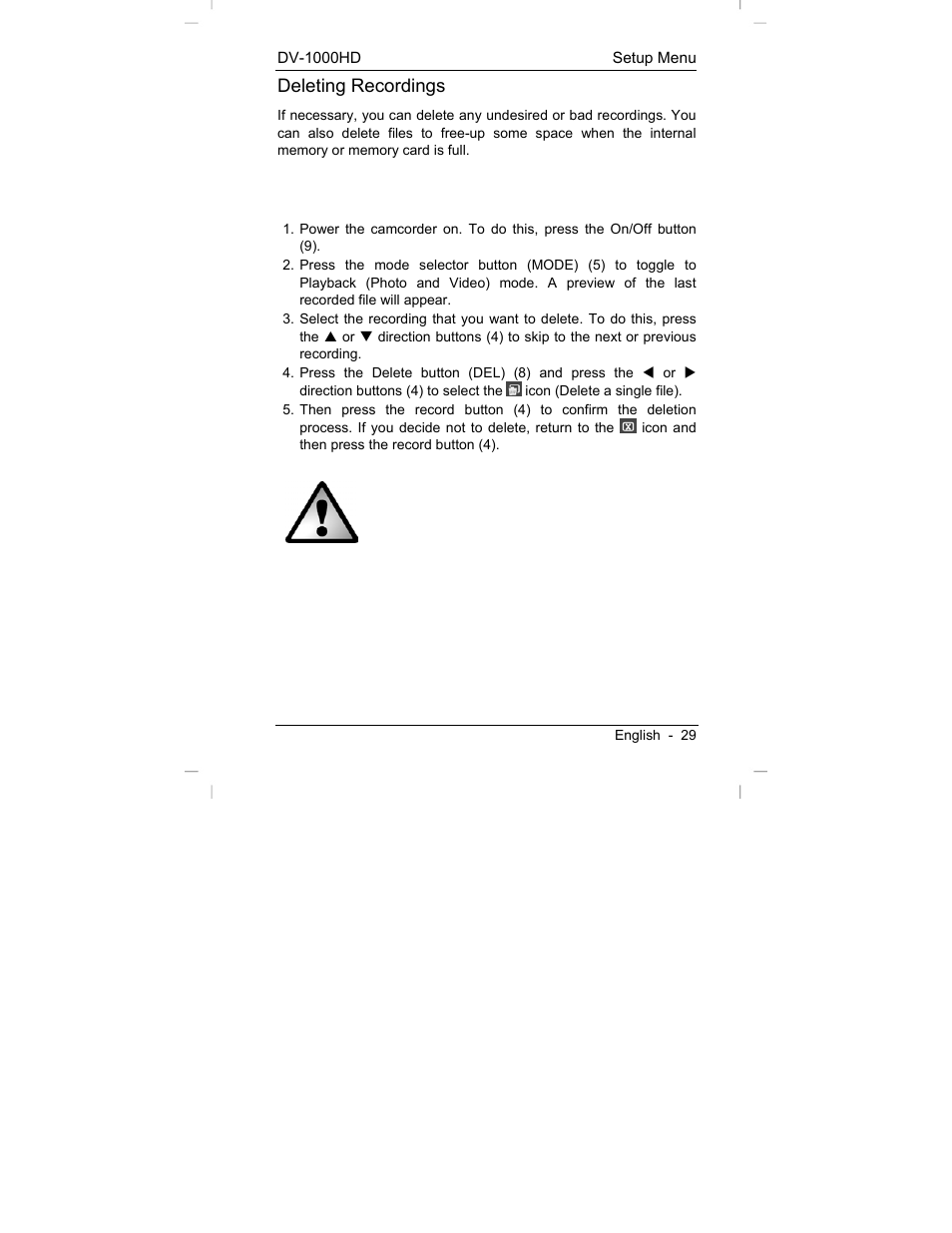 Deleting recordings | Silvercrest DV-1000HD User Manual | Page 31 / 44